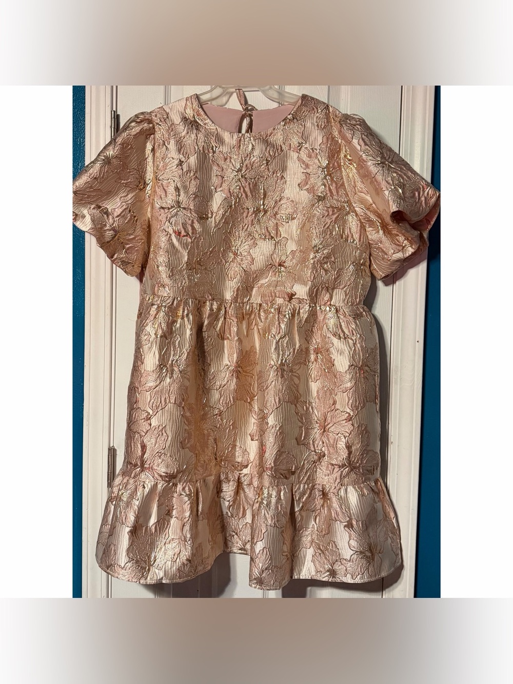 Ladyful Women's Floral Babydoll Mini Dress Jacquard Metallic Party Dress size XL